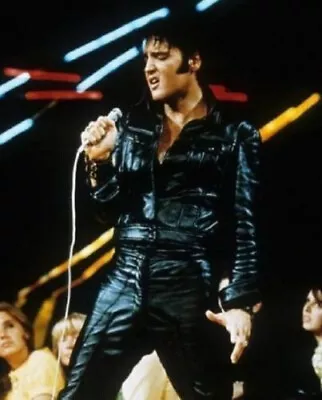 Buy Men's Rock N Roll Elvis Presley Black Leather Slim Fit Jacket Real Sheep Leather • 40£