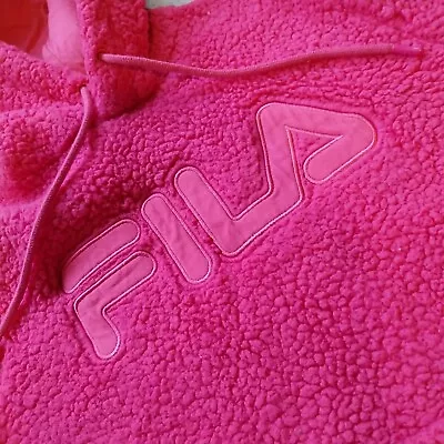 Buy Fila Teddy Fleece Hoodie Borg Pink Spell Out Regular Fit Womens Size M • 12.99£