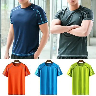 Buy Men Rash Guard Swim Shirt Short Sleeve UV Shirt Athletic Quick Dry T Shirt Tee • 9.95£