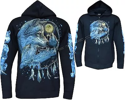 Buy  New Wolf Pack Wolves Howling Moon Biker Zip Zipped Hoodie Hoody Jacket M- 3XL • 30.99£