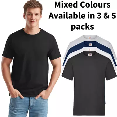 Buy Fruit Of The Loom T Shirts Heavy Cotton Pack Mens 5 & 3 Pack Plain Bulk Mixed • 13.49£