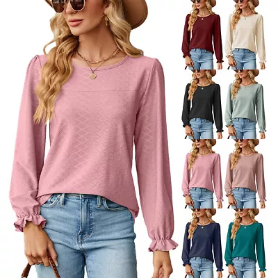 Buy Casual And Chic Loose Fit Round Neck Long Sleeve T-shirt In Trendy Colors • 14.82£