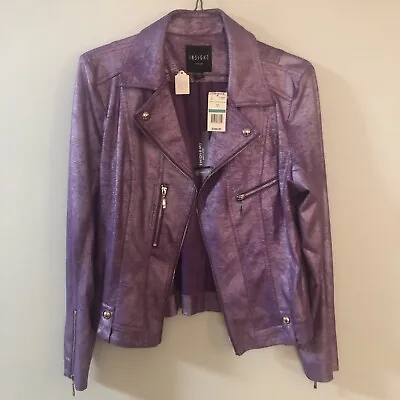 Buy INSIGHT New York Purple Metallic Faux Leather Moto Jacket Size 16 NWT • 52.25£