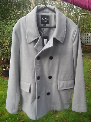 Buy Boohoo Man Grey Wool Look Pea Coat Size Large. • 25£