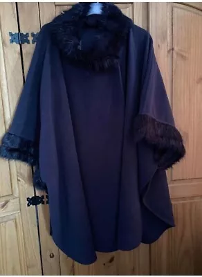 Buy M&S Ladies Navy Faux Fur Trimmed Cape One Size Used • 9.99£