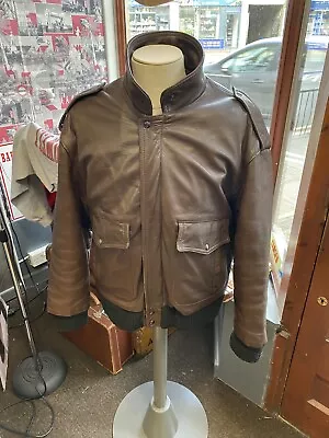 Buy Vintage Leather Flying Aviator Jacket Brown Fur Style Collar • 27£