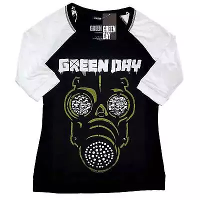 Buy Green Day T Shirt Green Mask Band Logo Official Black Raglan 3/4 Sleeve Womens • 13.95£