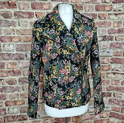 Buy Joe Browns Jacket Black Floral Tapestry UK 12 Zip Up Blazer Cotton Blend Biker • 30£