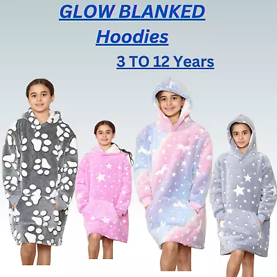 Buy Kids Girls Oversized Oldie Soft Blanket Hoodies Hug & Snug Glow In Dark UK Siz • 13.99£