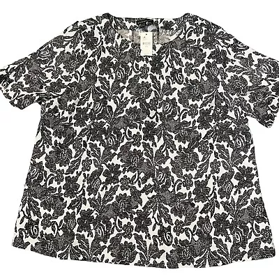 Buy Lane Bryant Plus 18 20 Black White Lace Print Blouse Short Sleeve Lace Up NWOT • 27£
