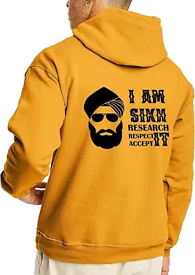 Buy I Am Sikh Slogan Gold Designer Hoodie Research Respect Accept IT Unisex SweatTop • 20.99£