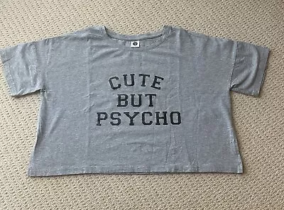 Buy Yitan Cute But Psycho T-Shirt Crop Top Gray Women Small • 11.37£