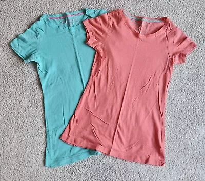 Buy Girls Cotton T Shirts 1 X Blue 1 X Coral Age 10-11 Years Good Used Condition • 4.99£