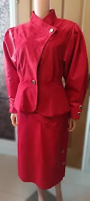 Buy Unique Vintage 1980s Genuine Leather Oversized Jacket Coat Matching Suit Skirt  • 149£