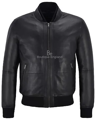 Buy Black Smith Ultra Handsome Men Perforated Real Leather Bomber Retro Style Jacket • 79.99£