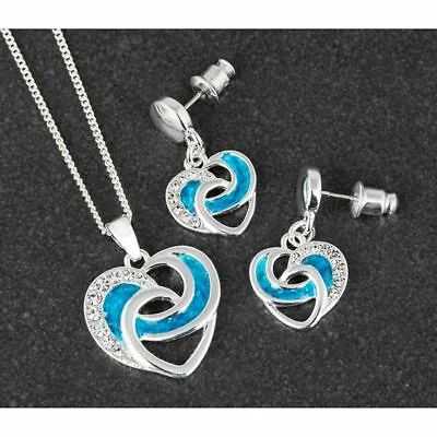 Buy Sea Breeze Heart Silver Plated Necklace & Earrings With Gift Box By Equilibrium • 17£