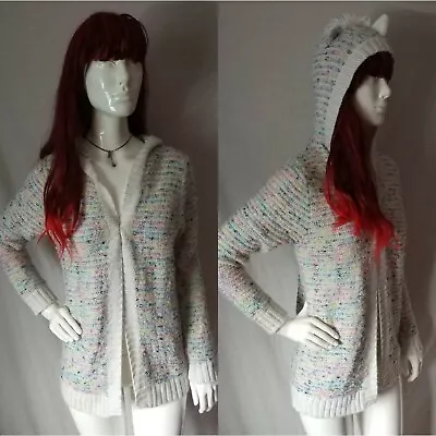 Buy Womens Rare Rainbow Fleck Unicorn Hooded Kitten Soft Knitted Cardigan Uk 14 / 16 • 17.95£