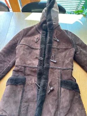 Buy Vintage Sheepskin Womans Jacket With Hood And Pockets Size 10 Amazing Condition • 18.73£