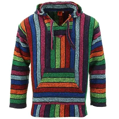 Buy Recycled Mexican Baja Jerga Hoody Sweatshirt Jacket Hooded Warm Hippy Plus Size • 23.90£