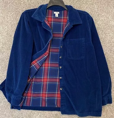 Buy LL Bean Womens Blue Cotton Corduroy Plaid Lined Button Shirt Jacket Size XL • 29.18£