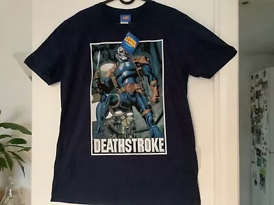 Buy Official Justice League DEATHSTROKE  T-Shirt In NAVY BLUE Size: LARGE BNWT • 10£