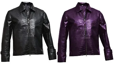 Buy Crocodile Embossed Bomber Faux Leather Jacket Men Alligator Print Jacket Mens • 69.99£