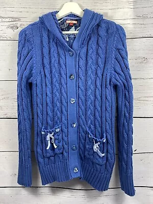 Buy Joe Browns Cardigan Hoodie Womens UK Size 14 Blue Chunky Cable Knit With Pockets • 32£