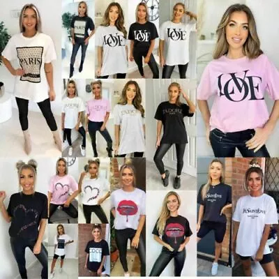Buy New Women T Shirt Ladies Oversized Baggy Fit Short Sleeve Slogan T-shirt Tee Top • 7.95£