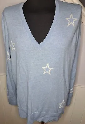 Buy The White Company Merino Wool Cotton V-neck Blue Star Jumper Womens Size 16 • 30£