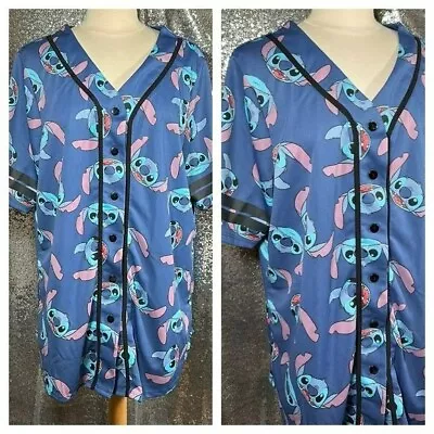 Buy Lilo & Stitch Baseball Jersey All Over Stitch Print Button Up Size 2X Disney NEW • 35.99£