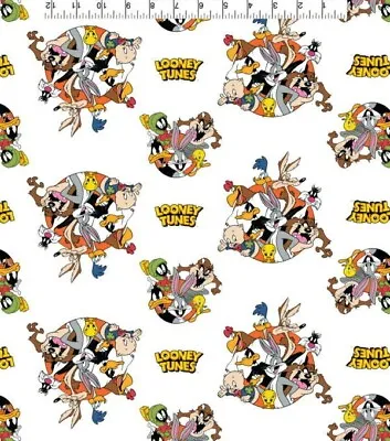 Buy Fabric Looney Tunes Licensed Disney 100% Cotton 135cm Wide Thats All Folks White • 6.75£