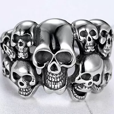 Buy Men's Silvery Black Skull Ring, Gothic Fashion Punk Retro Ghost Ring Jewelry • 6.49£