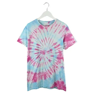 Buy Blue And Pink Spiral Tiedye Festival Short Sleeve Crew Neck TShirt Tee Size S • 5£