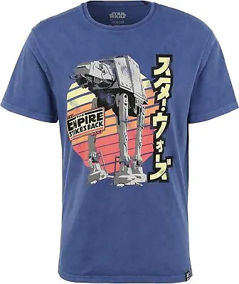 Buy Star Wars Empire Strikes Back Retro At-at Washed Blue T-Shirt • 22.95£
