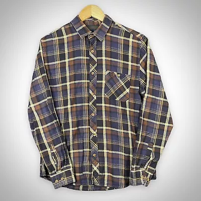 Buy Crew Clothing Co Long Sleeve Flannel Shirt - Brown/Blue - Medium M • 9.95£