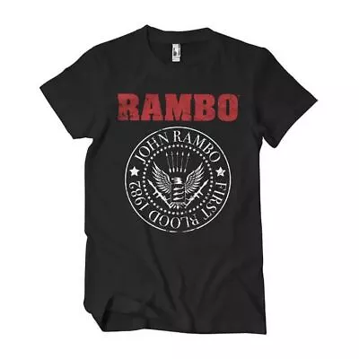 Buy Rambo First Blood 1982 Seal Distressed Black Crew Neck T-Shirt • 10£