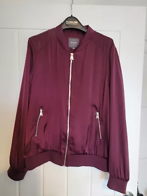 Buy Next Burgundy Silk Bomber Style Jacket Size 14 • 4.99£
