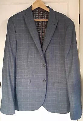Buy Next Tailoring Slim Fit 44L 112cm Blue Check Jacket Blazer Red Hoop Lining • 12.95£