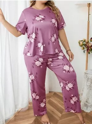 Buy Pyjama Set Plus 22 24 26 Ladies Pink Floral Stretch Loungewear Lightweight Curve • 11.99£