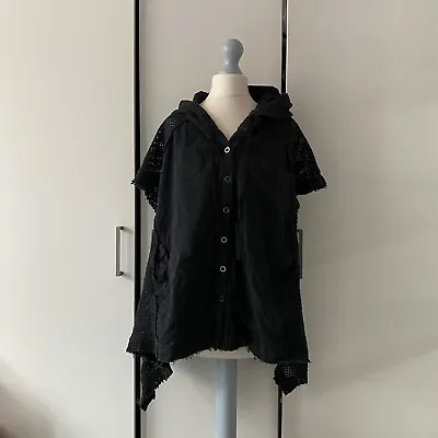 Buy Free People Button Down Mesh Hoodie Black Size S Small Short Sleeve Top • 35£