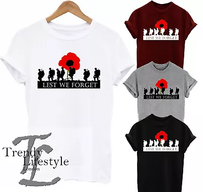 Buy Remembrance Day.. Poppy T-shirt Lest We Forget  Unisex Mens Women's Kids T-shirt • 9.89£