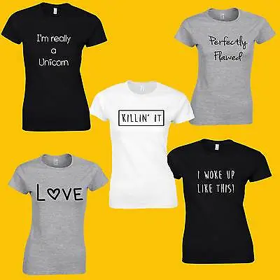 Buy Printed Ladies Slogan T Shirts - Sogan Funny T Shirt Love Unicorn Flawed • 9.25£