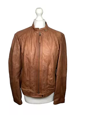 Buy Rocha John Rocha Leather Jacket Uk 16 Brown Bomber Style Zip Up Pockets • 27£
