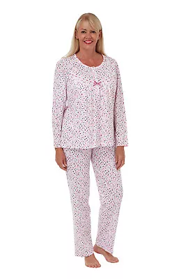 Buy Ladies 100% Cotton Long Sleeve Plus Size Pyjamas • 10£