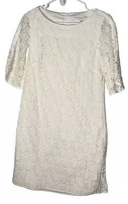 Buy Trina Turk Bonfire Dress In White Wash Sz 6 Crochet Short Elbow Sleeves • 48.30£