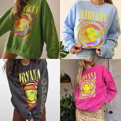 Buy New Casual Hoodie Nirvana Smiley Face Crewneck Sweatshirt Heliconia Color Gift~ • 23.98£