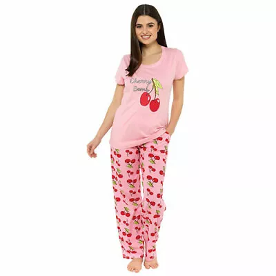 Buy Ladies Pink 'cherry Bomb' Pyjama Set. Sizes 8-18. Red Cherries. Ladies Gift • 14£