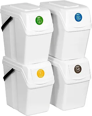 Buy Sorting Waste Bin Recycling Segregation Stackable Lidded Handle Stone White 25L • 12.95£