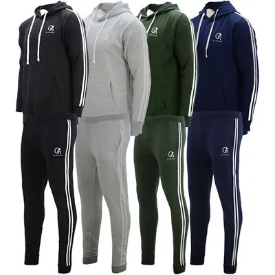 Buy Mens Tracksuits Sets Cotton Pullover Striped Drawstring Hoodie And Gym Joggers • 19.99£