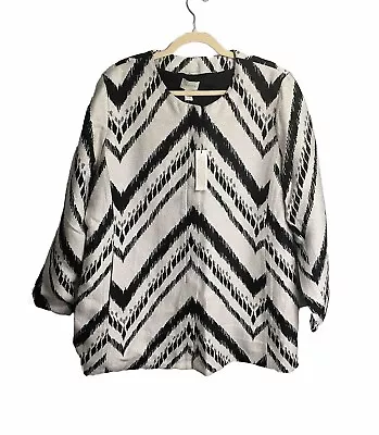 Buy NWT Chicos Womens Oversized Abstract Chevron Jacket Black White Zip Up Size 3 • 33.62£